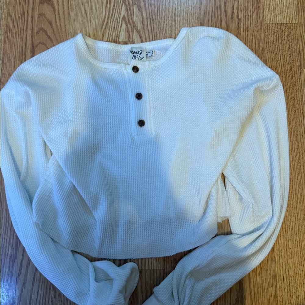 Princess Polly Cream Long Sleeve Henley Top